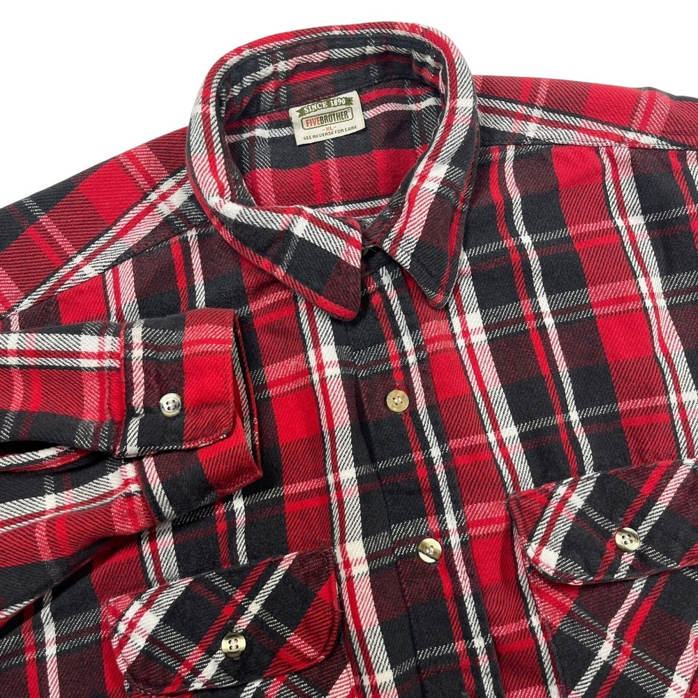 Five Brother Flannel Shirt Mens XL Red Black Plaid Heavyweight Cotton Workwear